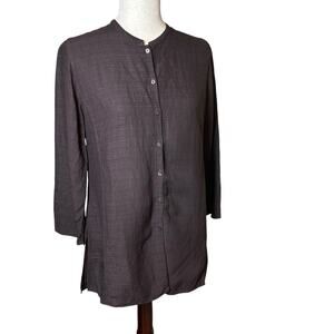 Eileen Fisher System Linen Blend Tunic Mandarin Collar Brown Size Small